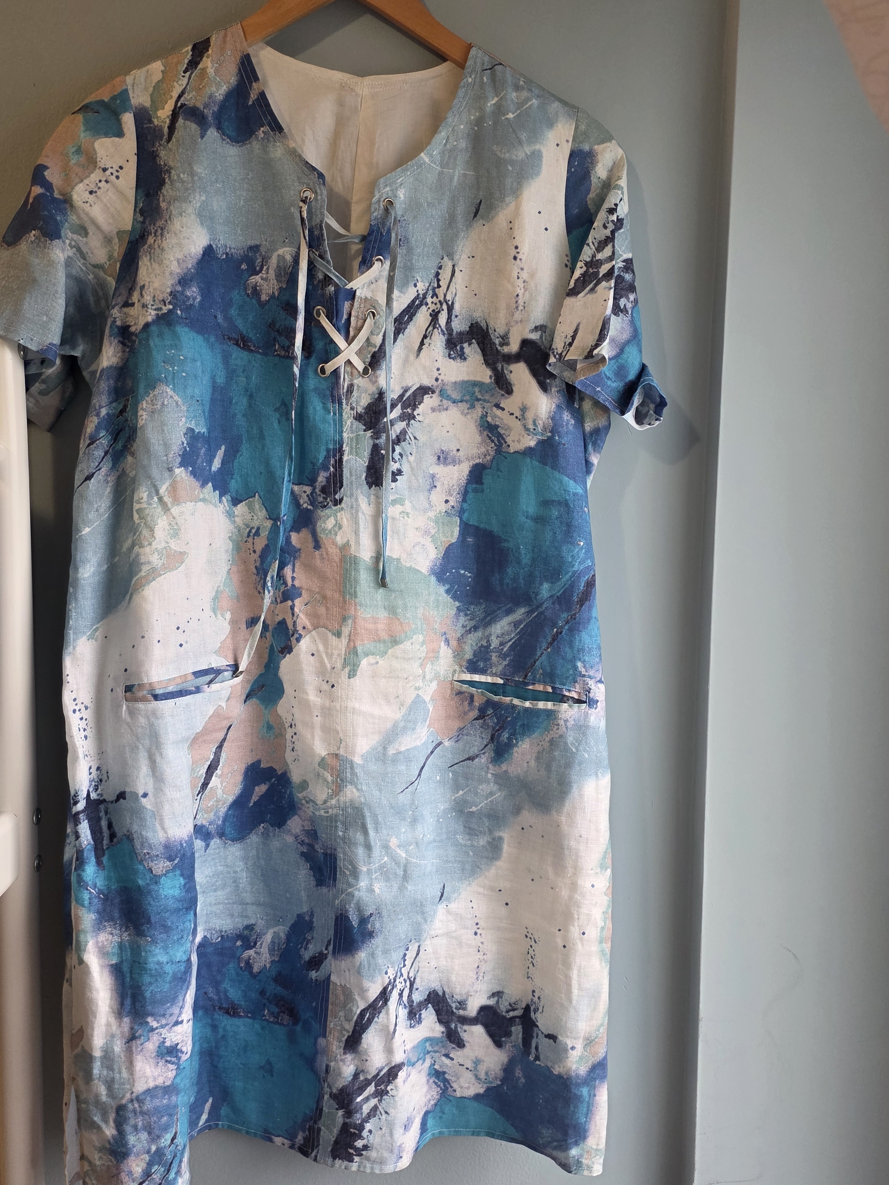 Blue Abstract Lace-Up Women’s Dress